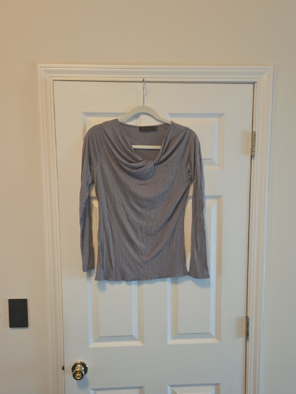 The Limited Light Gray Long Sleeve Draped Neck Top